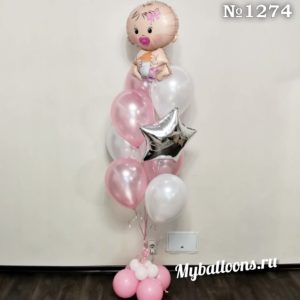 Фонтан из шаров на выписку для малышки