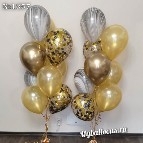 Черно-золотые фонтаны с шарами с конфетти
