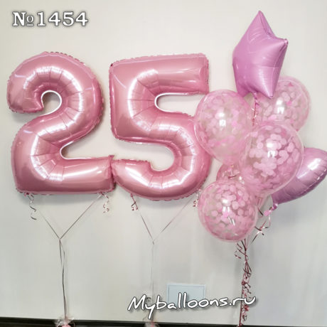 Фонтан из шаров с цифрой 25 в розовом цвете